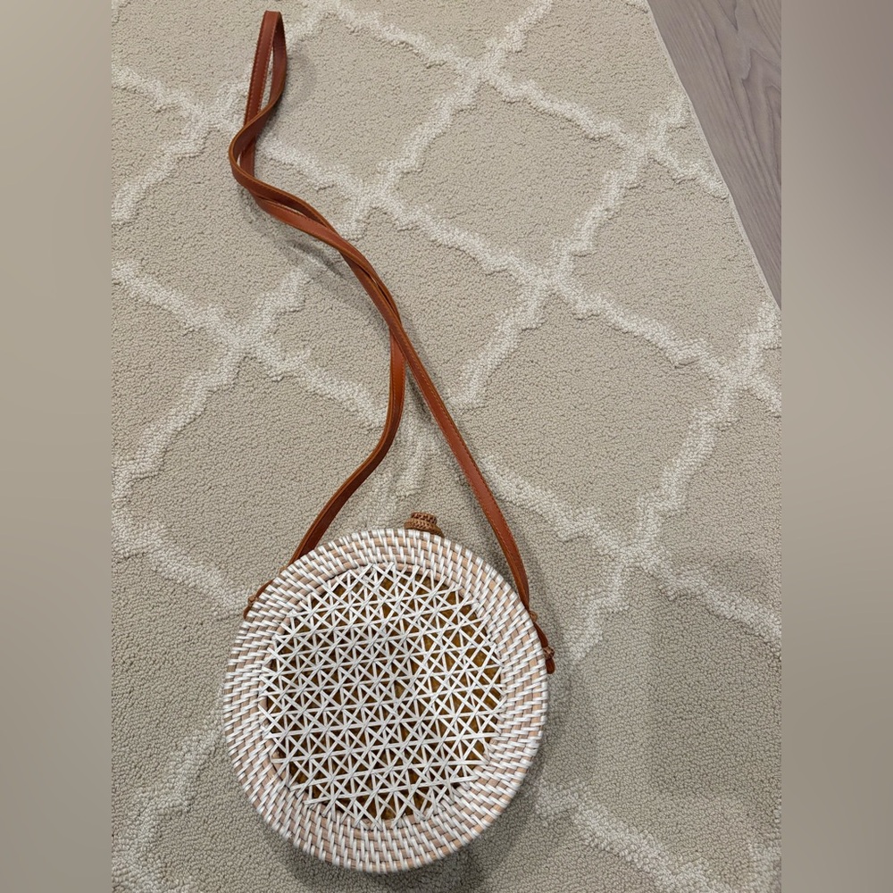 Brown and White Woven Crossbody Bag